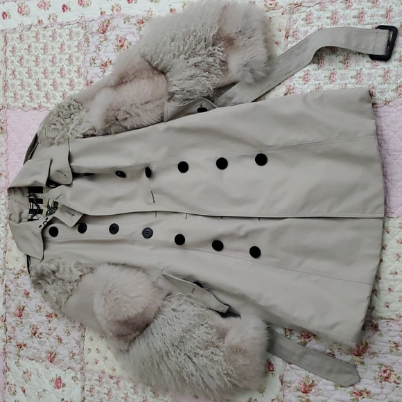 5K Burberry London runway aviator trench coat fox lamb fur quilted plaid US 2 4 - Picture 5 of 17